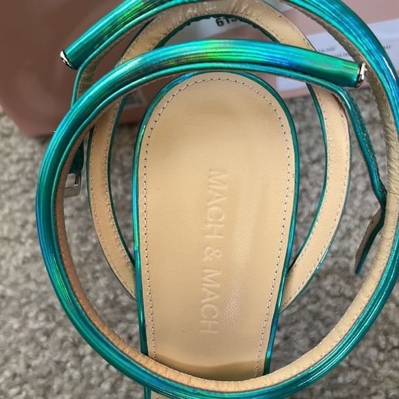 MACH & MACH Double Bow Ankle Strap Pump Turquoise Blue Size 38.5(US 8.5) - Picture 10 of 14